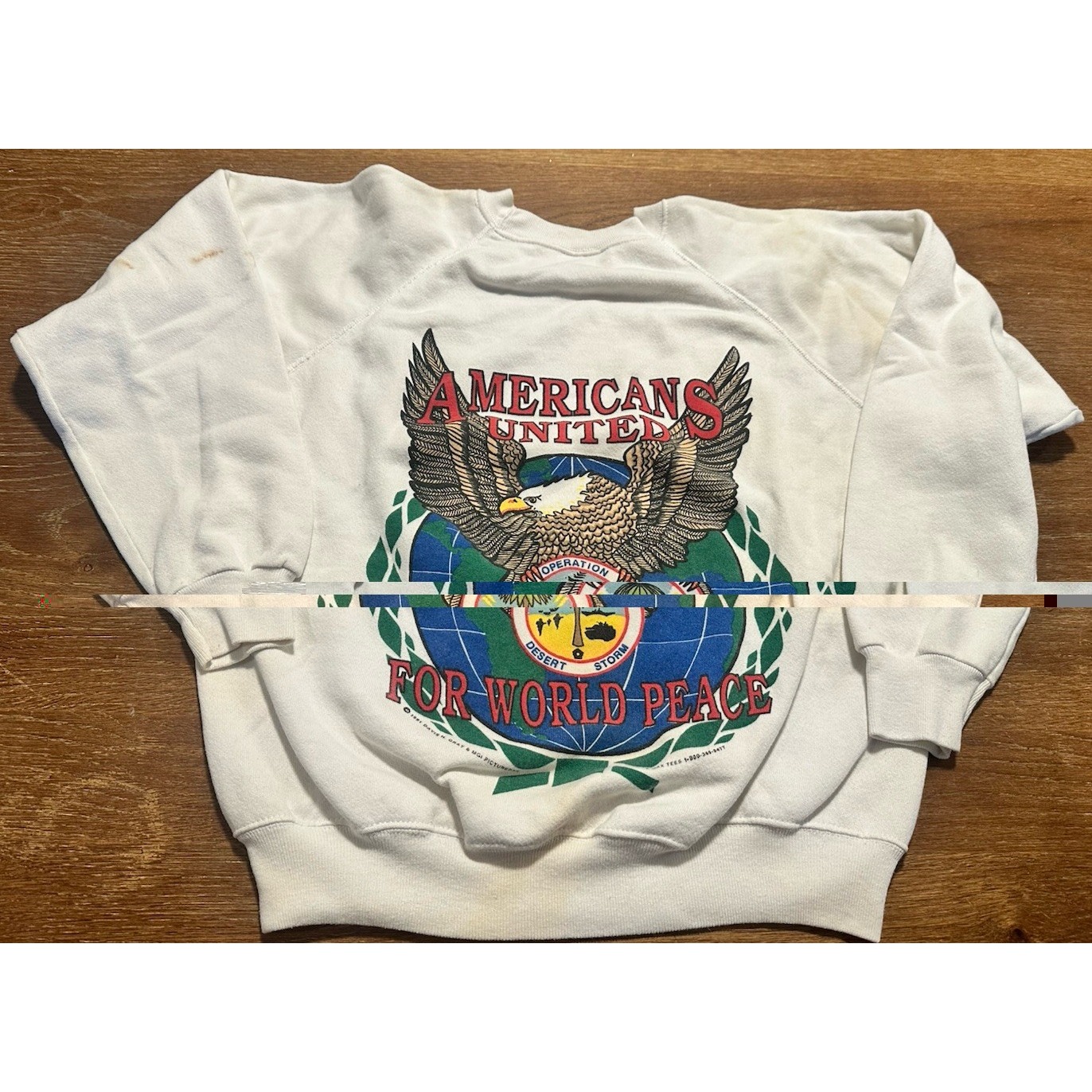 Vintage Desert Storm Crewneck Mens Large White Americans United Peace Tee 1991
